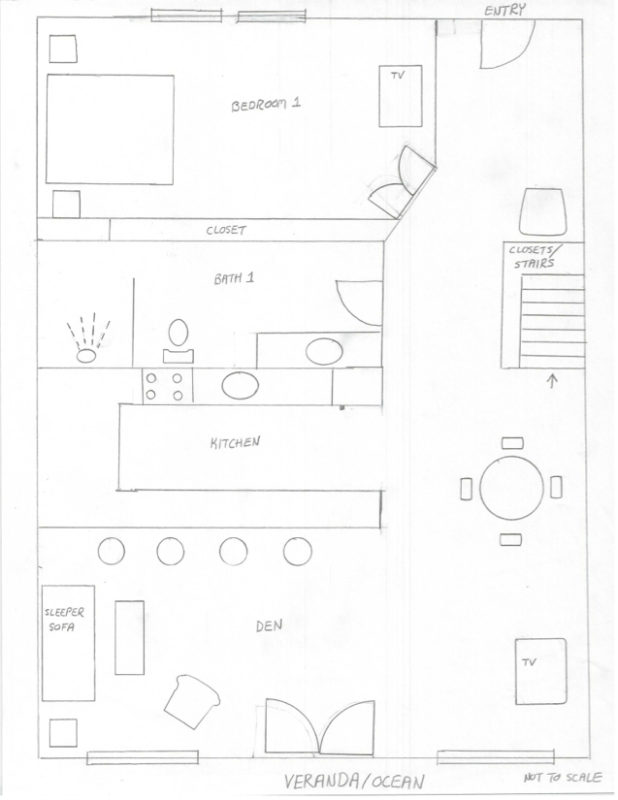 Rough floor plan for condo's lower level