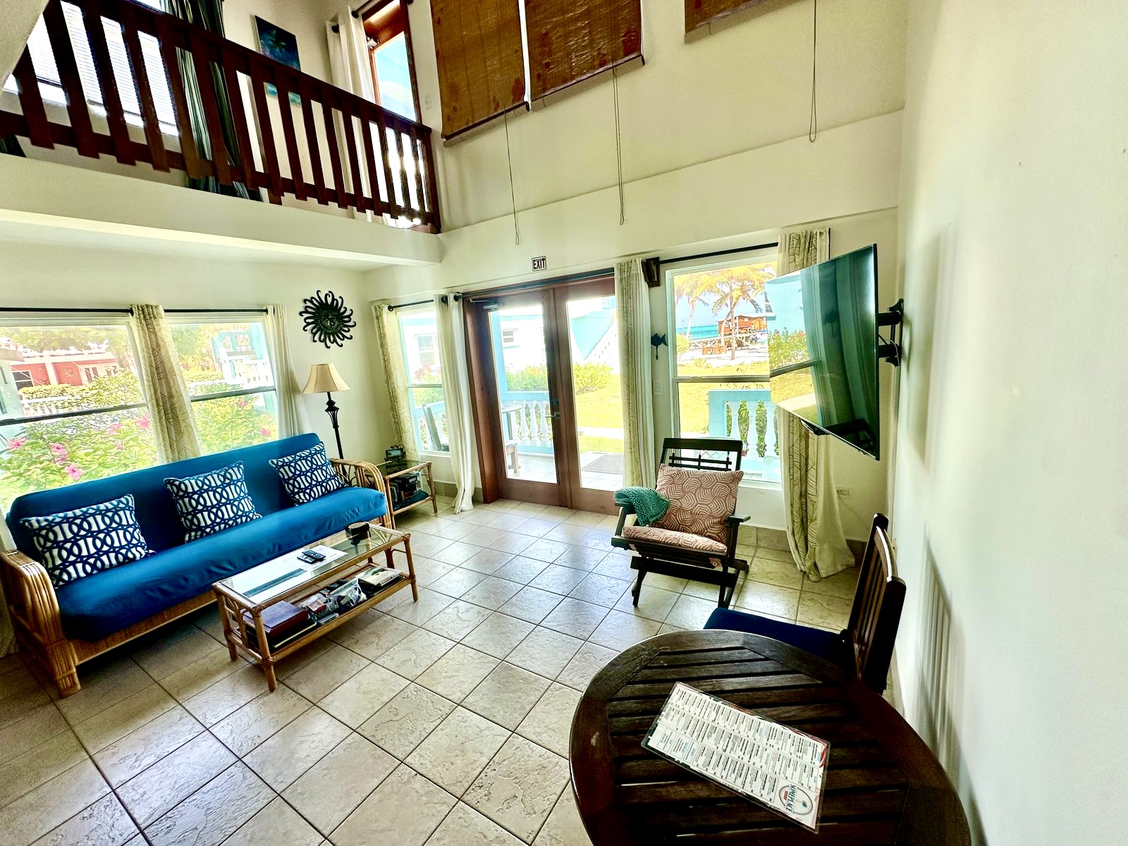 Dining & living area; porch double doors center