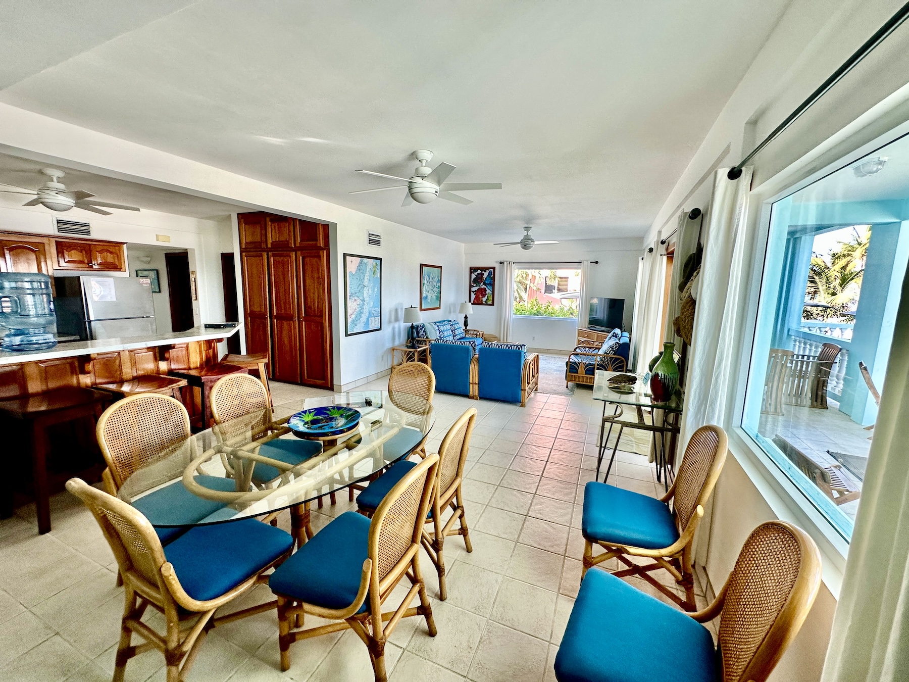 Dining/living area, porch doors to right